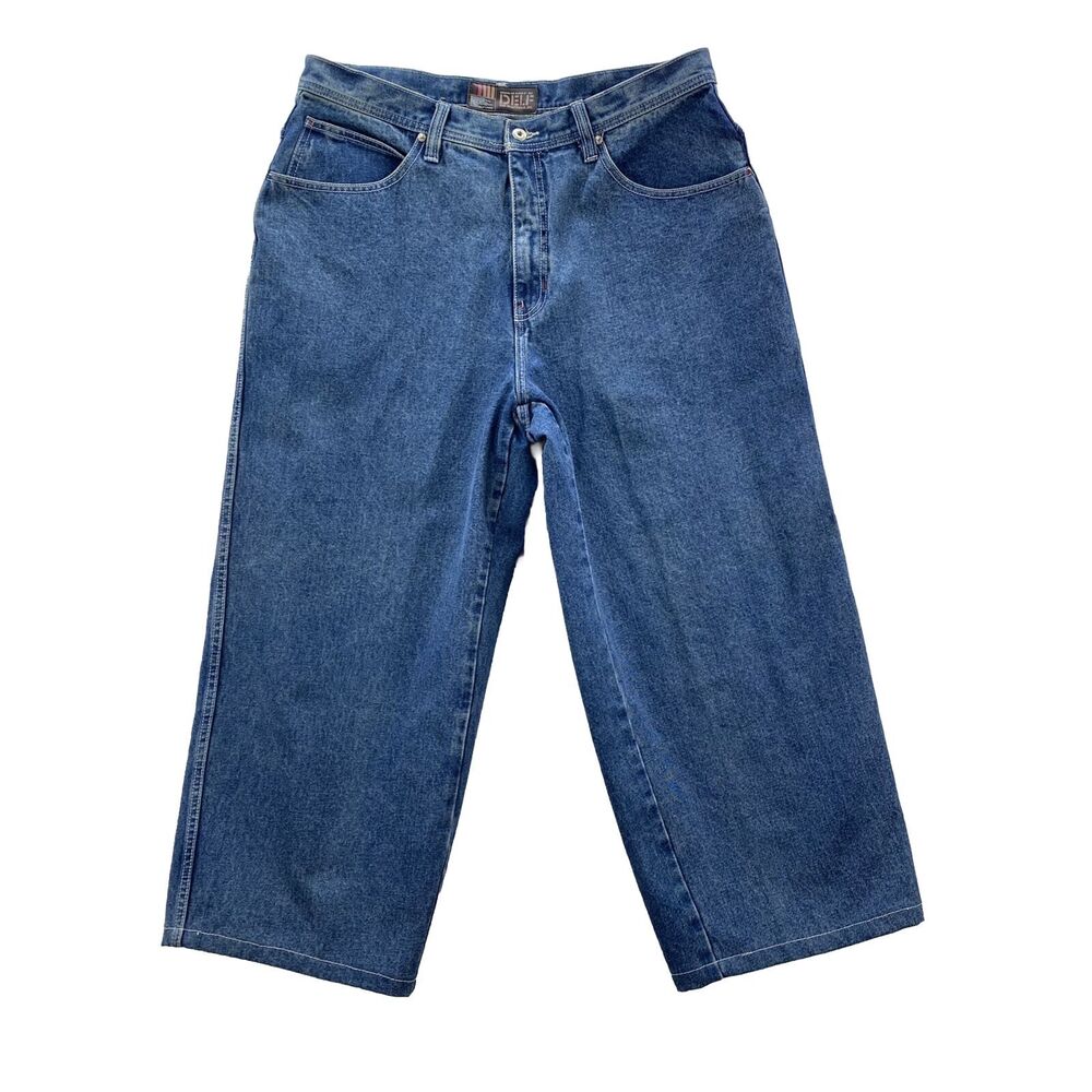 Vintage DELF Jeans Men's 38x27 Blue Wide Leg Baggy Grunge Skater Denim Pants